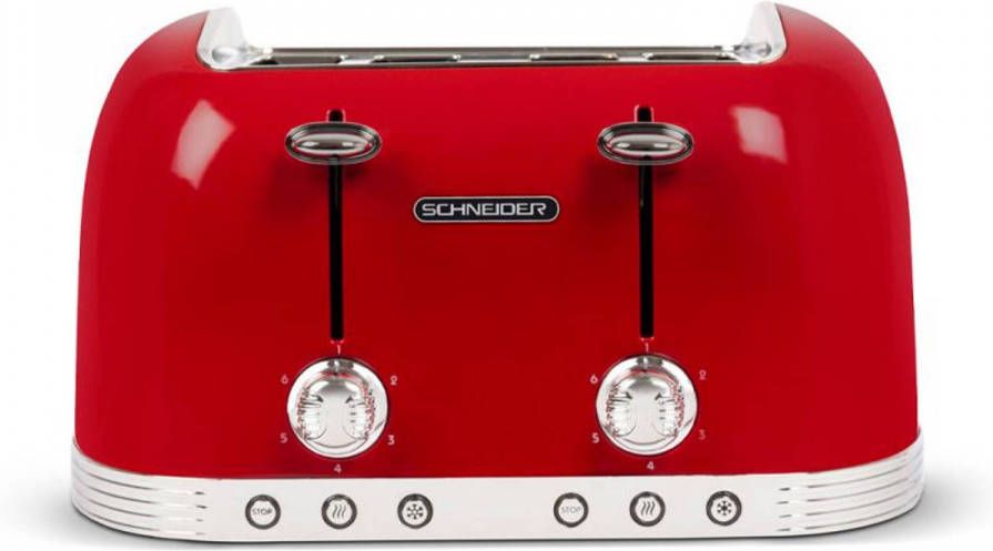 Merkloos Schneider 4 slots Retro Broodrooster 6 Standen Fire Red