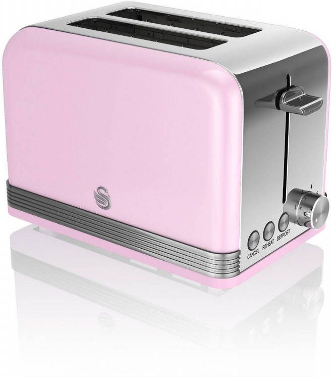 Merkloos Swan 2 slot Retro Broodrooster Bruiningsgraad Instelbaar Roze