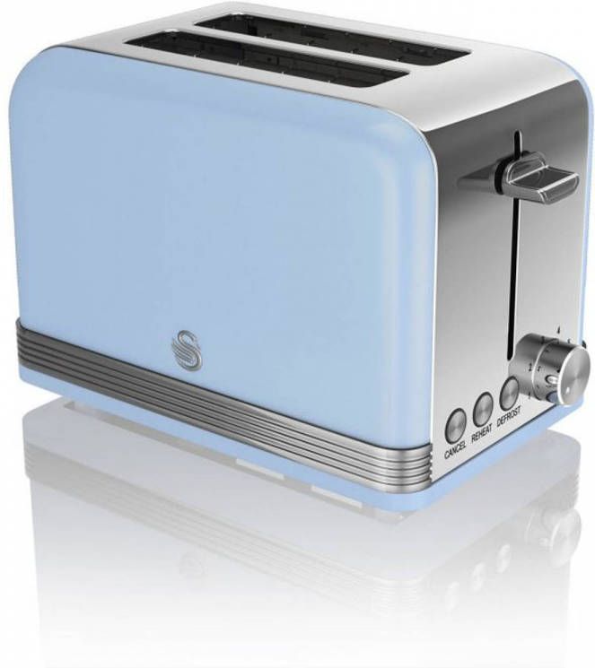 Swan 2 slot Retro Broodrooster Bruiningsgraad Instelbaar Sky Blue