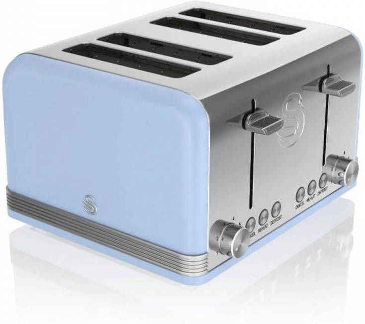Swan 4 slot Retro Broodrooster Bruiningsgraad Instelbaar Blauw
