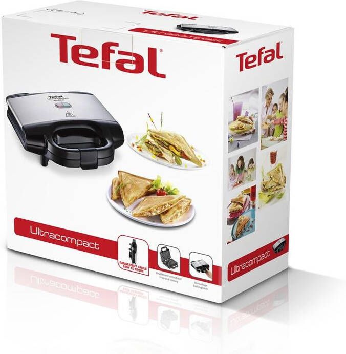 Tefal Sandwichmaker SM1552 Ultracompact voor driehoekige sandwichtoasts, bakplaten met antiaanbaklaag, gemakkelijk te reinigen, niets brandt aan, sandwich grill, afm. 26, 5 x 12 x 26 cm