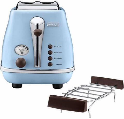 De'Longhi Toaster Incona Vintage CTOV 2103.AZ in retro look, azuurblauw