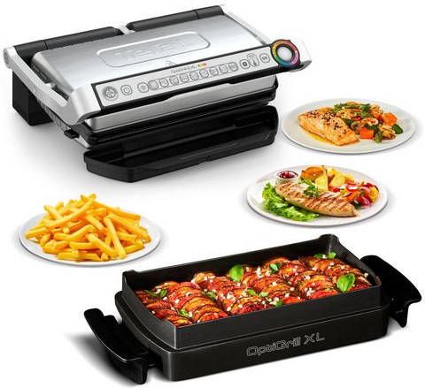 Tefal Contactgrill GC724D OptiGrill+ XL met bakplaat, 9 vaste programma’s, ontdooifunctie, 4 instelbare temperatuurlevels, automatische uitschakeling, vaatwasserbestendige afneembare grillplaten