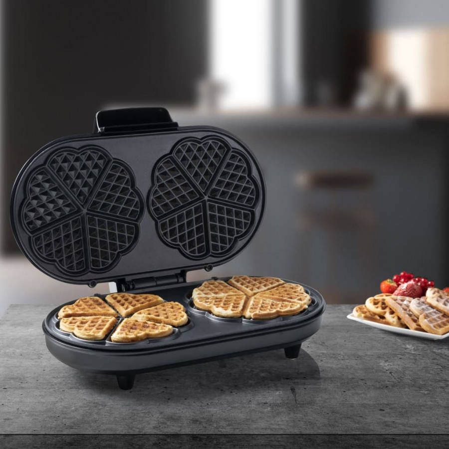 Bestron Wafelijzer ADWM730CO hartvormig dubbel 1200 W zwart en koper